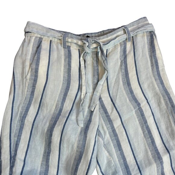 Talbots Coastal Blue White Stripe Linen Wide Leg Pants Size 6 Petite - Picture 3 of 10